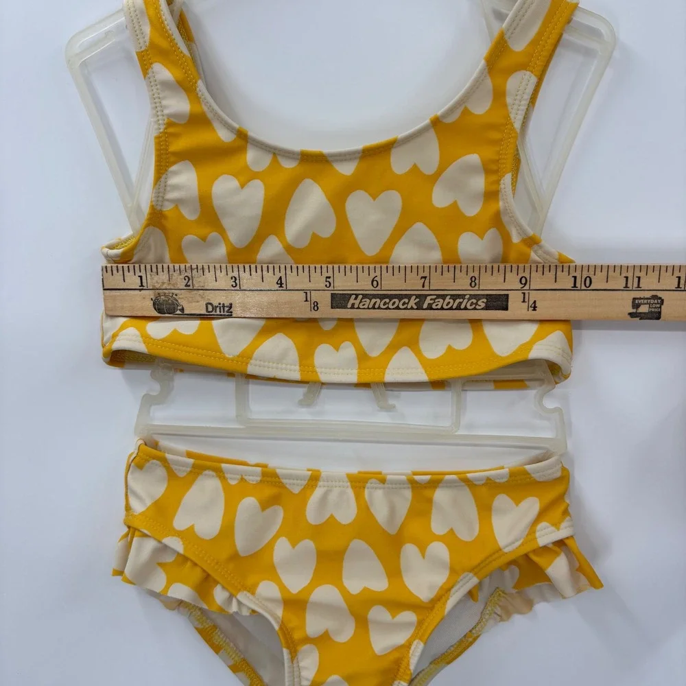 Cat & Jack Bikini Toddler 4T Yellow Heart Ruffle Two Piece Swimsuit Summer Cute